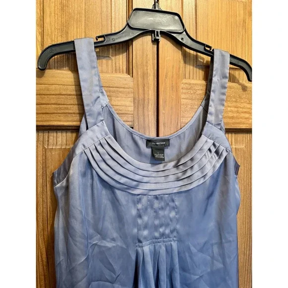 Spense Womens Y2K 90s Silky Large‎ Blue Sleeveless Pleated Scoop Neck Blouse Top - Picture 3 of 7